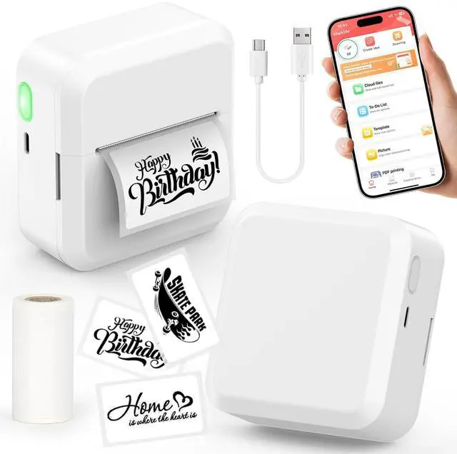 Main image of HUIJUTCHEN Portable Bluetooth Label Maker Machine with 30x50 mm Tape, Compact & Wireless Mini Label Printer Thermal Label Maker for Home, Office, Kitchen, Compatible with iOS & Android, White