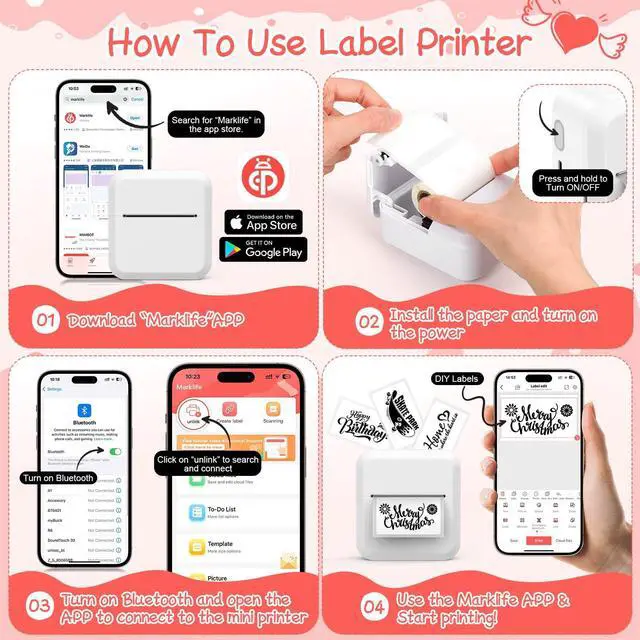 Alt view image 2 of 5 - HUIJUTCHEN Portable Bluetooth Label Maker Machine with 30x50 mm Tape, Compact & Wireless Mini Label Printer Thermal Label Maker for Home, Office, Kitchen, Compatible with iOS & Android, White