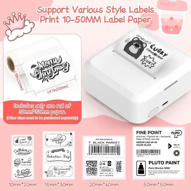Alt view image 4 of 5 - HUIJUTCHEN Portable Bluetooth Label Maker Machine with 30x50 mm Tape, Compact & Wireless Mini Label Printer Thermal Label Maker for Home, Office, Kitchen, Compatible with iOS & Android, White