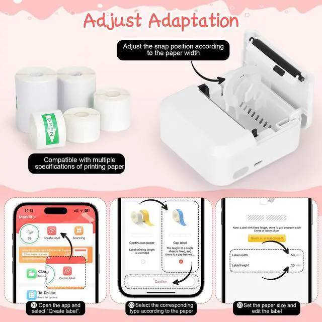 Alt view image 3 of 5 - HUIJUTCHEN Portable Bluetooth Label Maker Machine with 30x50 mm Tape, Compact & Wireless Mini Label Printer Thermal Label Maker for Home, Office, Kitchen, Compatible with iOS & Android, White