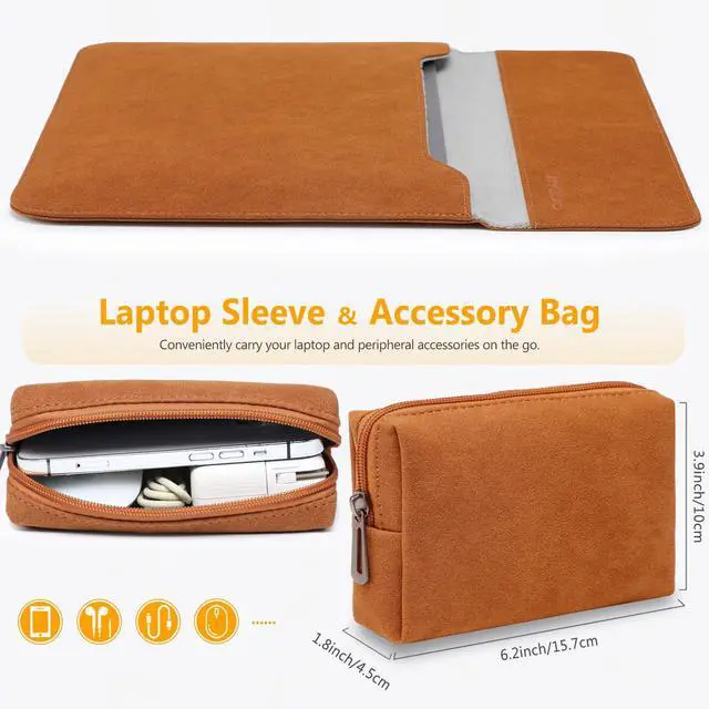 Alt view image 2 of 5 - HYZUO 15-16 Inch Laptop Sleeve for MacBook Pro 16 M4/M3/M2/M1 A3403 A3186 A2991 A2780 2025-2019, MacBook Pro 15 2015-2012 A1398, XPS 15, Faux Suede Leather Case with Accessory Bag, Brown