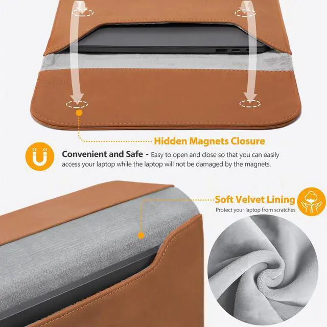 Alt view image 4 of 5 - HYZUO 15-16 Inch Laptop Sleeve for MacBook Pro 16 M4/M3/M2/M1 A3403 A3186 A2991 A2780 2025-2019, MacBook Pro 15 2015-2012 A1398, XPS 15, Faux Suede Leather Case with Accessory Bag, Brown