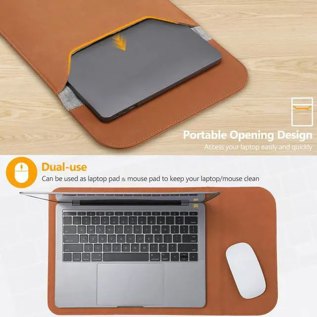 Alt view image 5 of 5 - HYZUO 15-16 Inch Laptop Sleeve for MacBook Pro 16 M4/M3/M2/M1 A3403 A3186 A2991 A2780 2025-2019, MacBook Pro 15 2015-2012 A1398, XPS 15, Faux Suede Leather Case with Accessory Bag, Brown