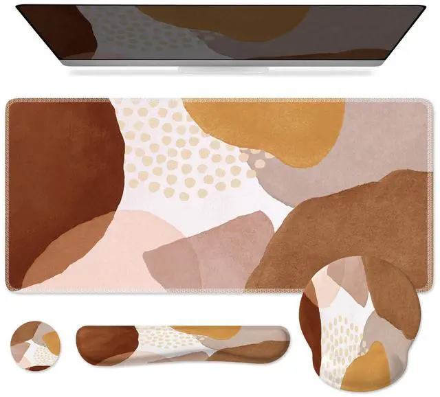 Main image of iCasso Desk Mat, Gaming Mouse Pad Wrist Support Set, XXL Large Mousepad + Keyboard Wrist Rest+Mouse Wrist Rest+Coastert with Ergonomic Design for Home Office Computer (C-Four-Coffee-Color-Block)