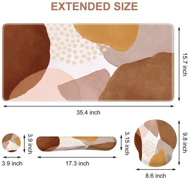 Alt view image 2 of 5 - iCasso Desk Mat, Gaming Mouse Pad Wrist Support Set, XXL Large Mousepad + Keyboard Wrist Rest+Mouse Wrist Rest+Coastert with Ergonomic Design for Home Office Computer (C-Four-Coffee-Color-Block)