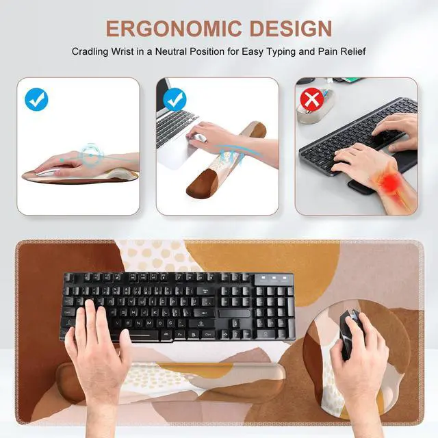 Alt view image 4 of 5 - iCasso Desk Mat, Gaming Mouse Pad Wrist Support Set, XXL Large Mousepad + Keyboard Wrist Rest+Mouse Wrist Rest+Coastert with Ergonomic Design for Home Office Computer (C-Four-Coffee-Color-Block)