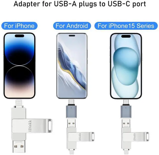 Alt view image 2 of 5 - iDiskk 256GB MFi Certified iPhone Flash Drive for Photos Stick iPhone with USB C Adapter to Work for iPhone 15 and 16 Series