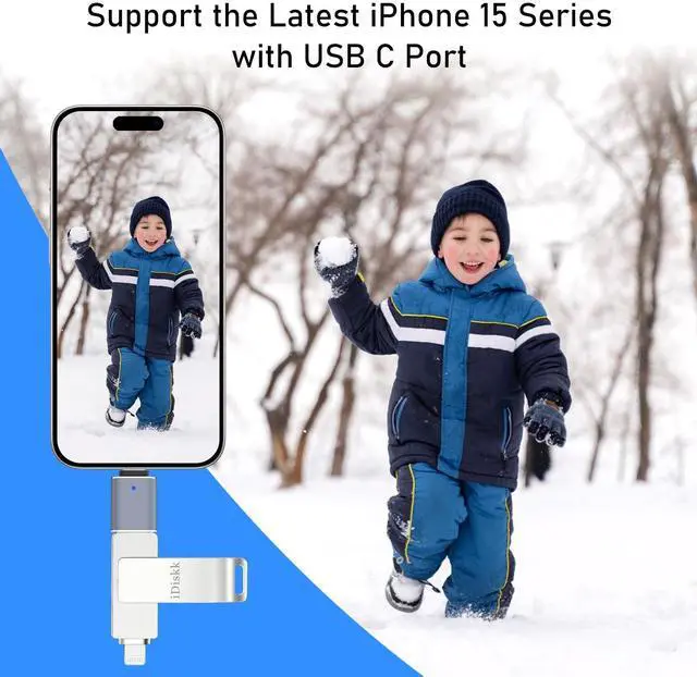 Alt view image 3 of 5 - iDiskk 256GB MFi Certified iPhone Flash Drive for Photos Stick iPhone with USB C Adapter to Work for iPhone 15 and 16 Series