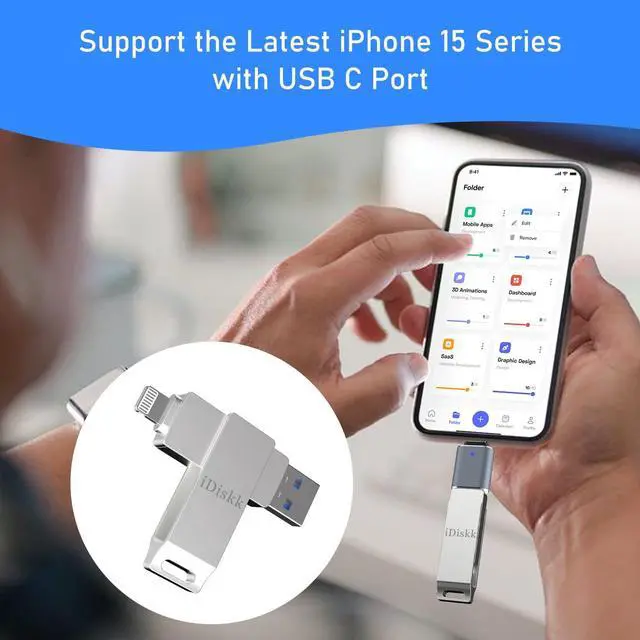 Alt view image 5 of 5 - iDiskk 256GB MFi Certified iPhone Flash Drive for Photos Stick iPhone with USB C Adapter to Work for iPhone 15 and 16 Series