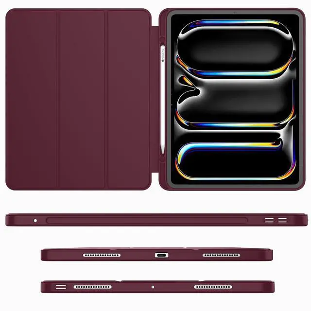 Alt view image 2 of 5 - iMieet iPad Pro 13 Inch Case M4 (2024) with Pencil Holder, Trifold Stand Smart Case with Soft TPU Back, Auto Wake/Sleep (Wine)