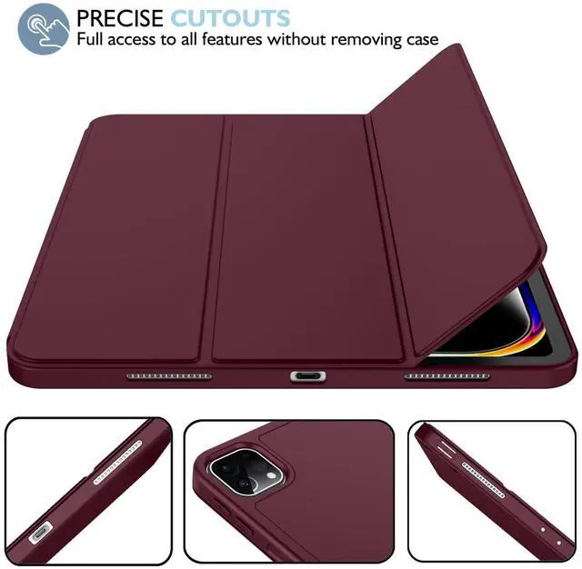 Alt view image 4 of 5 - iMieet iPad Pro 13 Inch Case M4 (2024) with Pencil Holder, Trifold Stand Smart Case with Soft TPU Back, Auto Wake/Sleep (Wine)