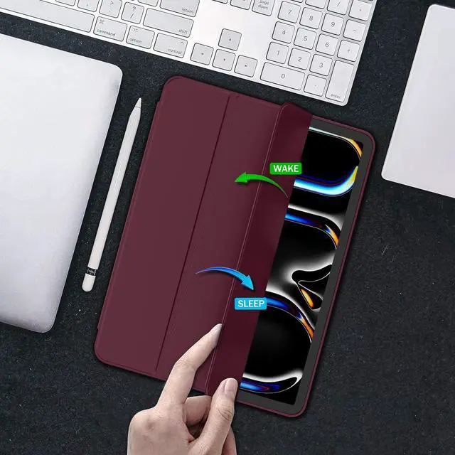 Alt view image 5 of 5 - iMieet iPad Pro 13 Inch Case M4 (2024) with Pencil Holder, Trifold Stand Smart Case with Soft TPU Back, Auto Wake/Sleep (Wine)
