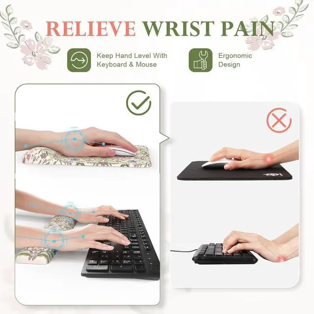 Alt view image 3 of 5 - iLeadon Purple Floral Mouse Pad Sets with Wrist Rest,Cute Ergonomic Keyboard Mat for Desktop,Extra Large Desk Size Mouse Mat+Cup Coaster with Non-Slip Base for Women Home Office