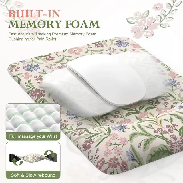 Alt view image 4 of 5 - iLeadon Purple Floral Mouse Pad Sets with Wrist Rest,Cute Ergonomic Keyboard Mat for Desktop,Extra Large Desk Size Mouse Mat+Cup Coaster with Non-Slip Base for Women Home Office