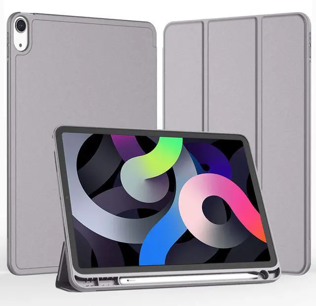 Alt view image 2 of 5 - iMieet iPad Air 11 Inch Case M3(2025) / M2 (2024), iPad Air 5th/4th Generation Case 2022/2020 10.9 Inch with Pencil Holder,Trifold Stand Smart Case with Soft TPU Back(Sliver Gray)