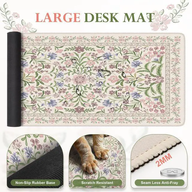 Alt view image 5 of 5 - iLeadon Purple Floral Mouse Pad Sets with Wrist Rest,Cute Ergonomic Keyboard Mat for Desktop,Extra Large Desk Size Mouse Mat+Cup Coaster with Non-Slip Base for Women Home Office