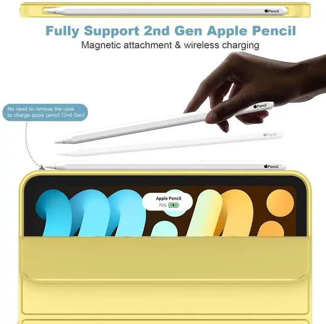 Alt view image 2 of 5 - iMieet iPad Mini 7 Case 2024 (A17 Pro), iPad Mini 6 Case (8.3-Inch,2021 Model), iPad Mini 7th/6th Generation Case with Pencil Holder, Trifold Stand Smart Case with Soft TPU Back,Yellow