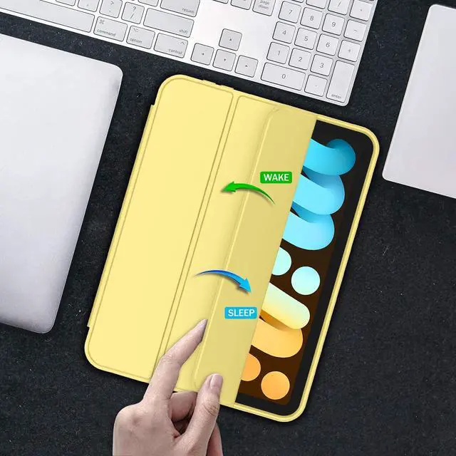 Alt view image 4 of 5 - iMieet iPad Mini 7 Case 2024 (A17 Pro), iPad Mini 6 Case (8.3-Inch,2021 Model), iPad Mini 7th/6th Generation Case with Pencil Holder, Trifold Stand Smart Case with Soft TPU Back,Yellow