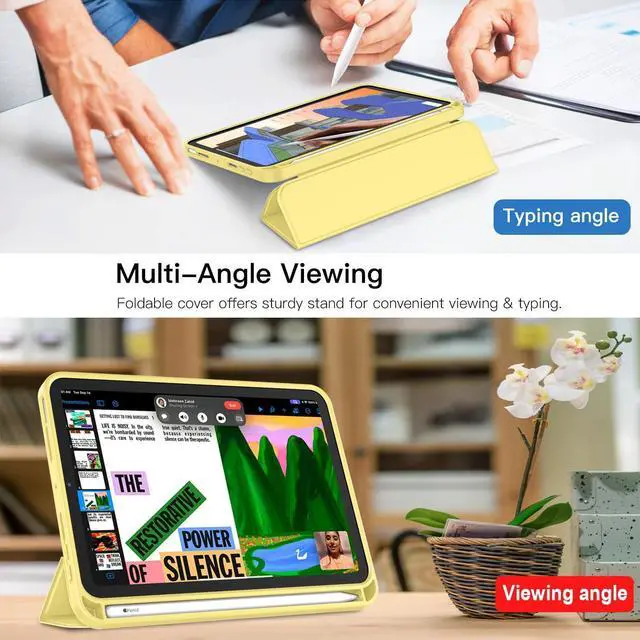 Alt view image 5 of 5 - iMieet iPad Mini 7 Case 2024 (A17 Pro), iPad Mini 6 Case (8.3-Inch,2021 Model), iPad Mini 7th/6th Generation Case with Pencil Holder, Trifold Stand Smart Case with Soft TPU Back,Yellow