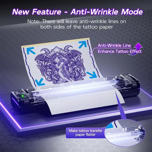 Alt view image 2 of 5 - Itari Newly Upgrade A886 Tattoo Stencil Printer for Tattoo Beginner, Tattoo Kit with 10 Pcs Transfer Paper, Tattoo Printers Compatible with Phone, Table & PC, Wireless Tattoo Machine for Tattoo Artist