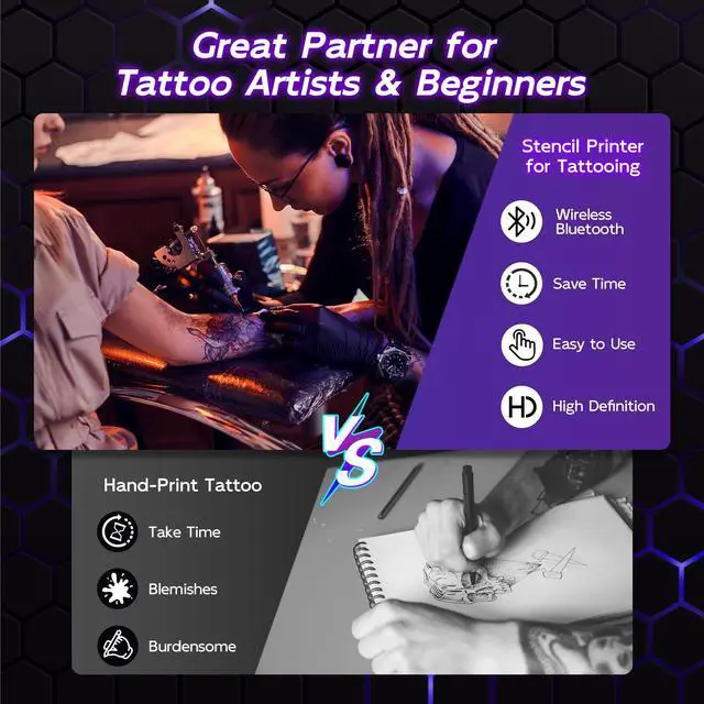 Alt view image 5 of 5 - Itari Newly Upgrade A886 Tattoo Stencil Printer for Tattoo Beginner, Tattoo Kit with 10 Pcs Transfer Paper, Tattoo Printers Compatible with Phone, Table & PC, Wireless Tattoo Machine for Tattoo Artist