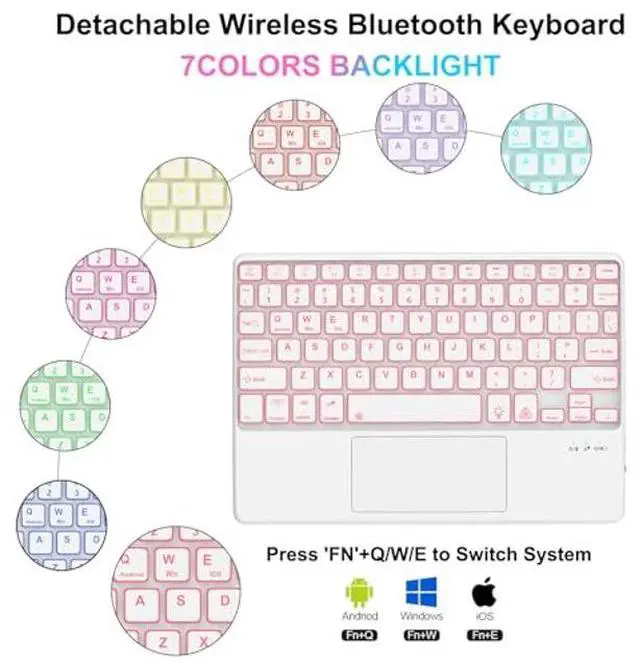 Alt view image 3 of 5 - Keyboard Case for Xiaomi Pad 7/ Pad 7 Pro 11.2 Inch, 7 Color Backlit, Magnetic Detachable Wireless Bluetooth Keyboard, Multi-Touch Trackpad, Stain Resistant Cover, Rechargeable, Pink (Backlit)