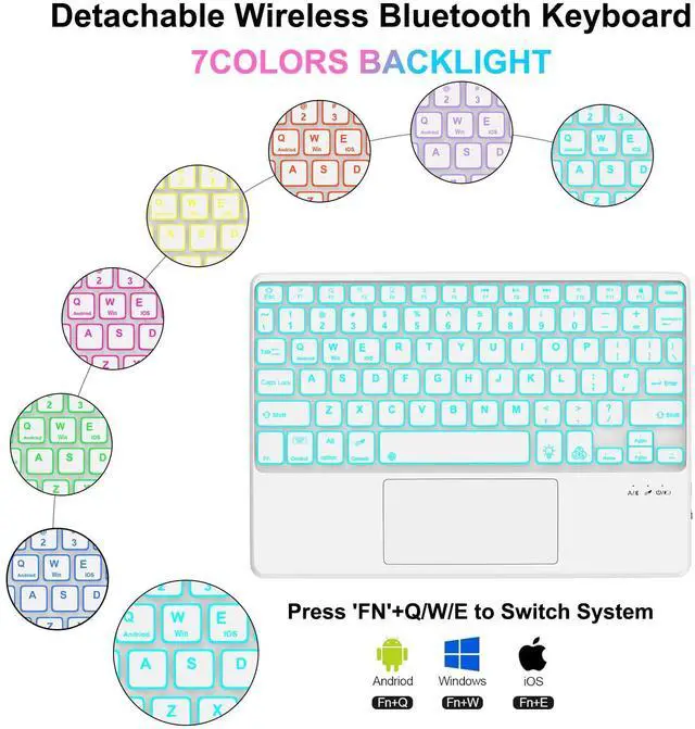 Alt view image 3 of 5 - for iPad Keyboard case 9.7 inch, iPad 6th Gen (2018), iPad 5th Gen (2017), iPad Air 2 (2014), Multi-Touch Trackpad, Detachable Backlit Folio Keyboard Slim Cover with Pencil Holder,Light Gray