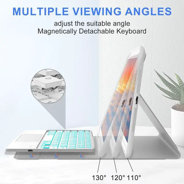 Alt view image 5 of 5 - for iPad Keyboard case 9.7 inch, iPad 6th Gen (2018), iPad 5th Gen (2017), iPad Air 2 (2014), Multi-Touch Trackpad, Detachable Backlit Folio Keyboard Slim Cover with Pencil Holder,Light Gray