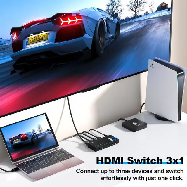 Alt view image 2 of 5 - HDMI Switch 3 in 1 Out 4K@60Hz, 4 Ports HDMI Switcher Splitter Selector with Remote, Support HDCP 2.2 HDR 10+ Dolby Vision/Atmos 18Gbps CEC for Apple TV Game PC PS4 5 Pro Xbox Roku