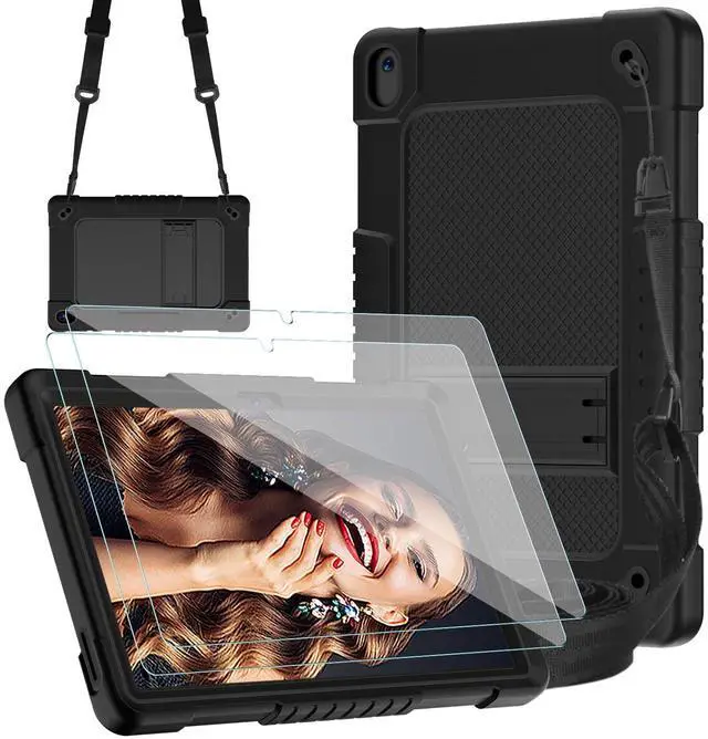 Main image of Kebiory for Walmart Onn 10.1 2024 Tablet Case Shockproof for Kid Kids Friendly Case Built in Shoulder Strap Stand+2 Pcs Screen Protector for Walmart Onn 10.1 2024 Model 100135925 (Black+2Pcs)
