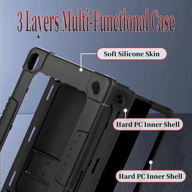 Alt view image 5 of 5 - Kebiory for Walmart Onn 10.1 2024 Tablet Case Shockproof for Kid Kids Friendly Case Built in Shoulder Strap Stand+2 Pcs Screen Protector for Walmart Onn 10.1 2024 Model 100135925 (Black+2Pcs)