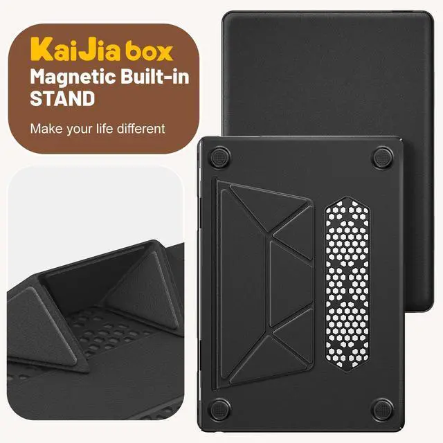Alt view image 2 of 5 - KAIJIAbox Case for MacBook Air 15 Inch Case,Foldable Stand and Mouse Pad/Bag,Plastic Hard Shell,Exquisite PU Leather Protective Cover for MacBook Air 15 Inch(2022/2024/2025)[M2 A2941/M3 A3114](Black)