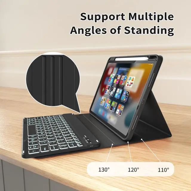 Alt view image 5 of 5 - kenke Case for iPad (A16) 11-inch 2025 / 10th Generation 10.9-inch 2022 with Keyboard, Stand Folio Cover with Pencil Holder, 7 Color Backlit Detachable Wireless Keyboard, Black