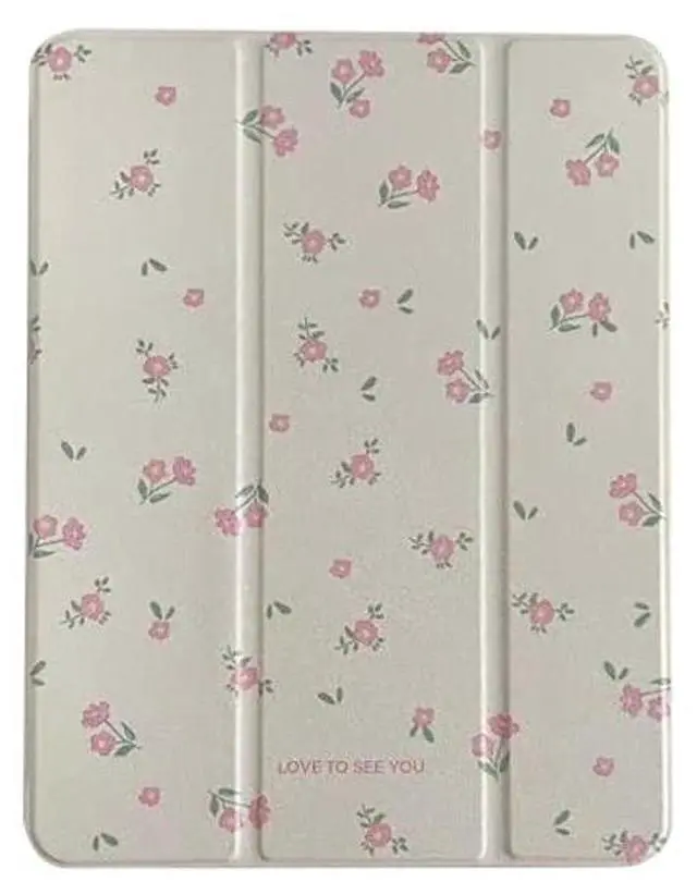 Main image of Pink Flower Case for iPad Air with Pencil Holder, Acrylic Case for iPad Pro, for iPad 2018 2020 2022 Cover, for iPad 9.7"/ 10.2"/ 10.9"/ 11 12.9 inch (18/20/21/22 11'')