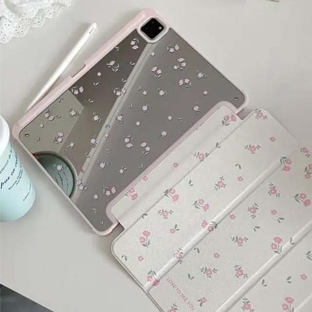 Alt view image 3 of 5 - Pink Flower Case for iPad Air with Pencil Holder, Acrylic Case for iPad Pro, for iPad 2018 2020 2022 Cover, for iPad 9.7"/ 10.2"/ 10.9"/ 11 12.9 inch (18/20/21/22 11'')