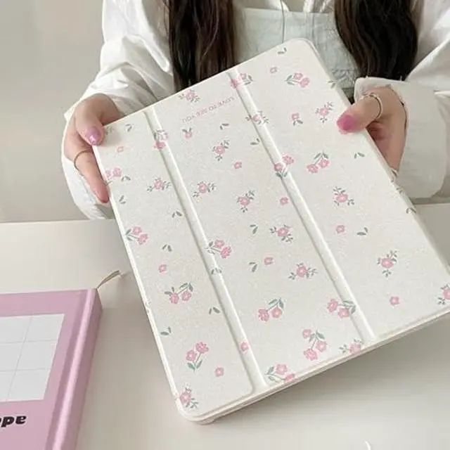 Alt view image 5 of 5 - Pink Flower Case for iPad Air with Pencil Holder, Acrylic Case for iPad Pro, for iPad 2018 2020 2022 Cover, for iPad 9.7"/ 10.2"/ 10.9"/ 11 12.9 inch (18/20/21/22 11'')