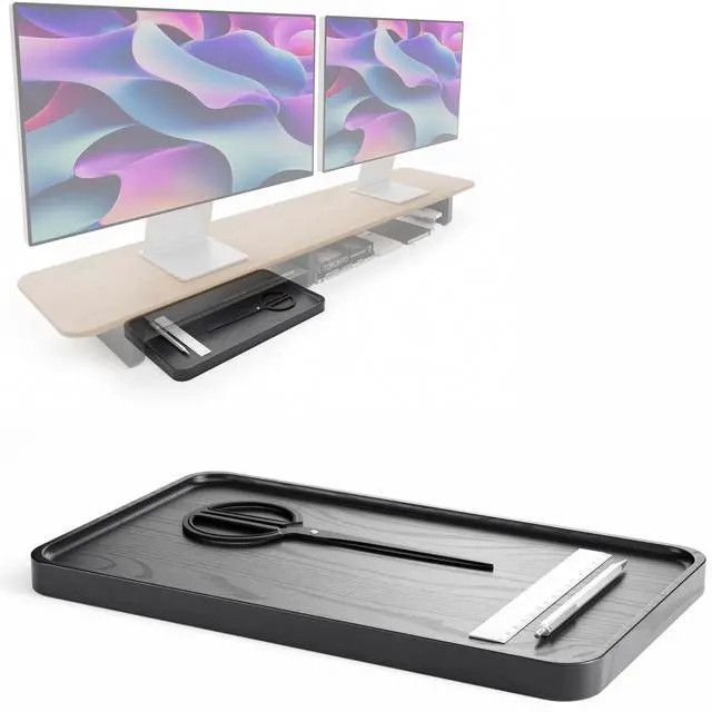 Main image of KIVY Catch-All Tray - Compatible with the Desk Shelf - Solid Acacia Wood with Smooth Gliding Bottom Surface - Handcrafted (Black)