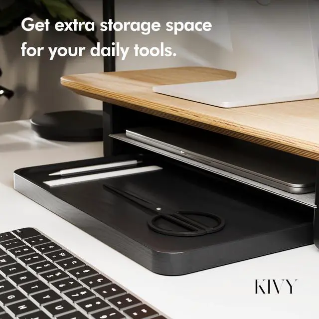 Alt view image 2 of 5 - KIVY Catch-All Tray - Compatible with the Desk Shelf - Solid Acacia Wood with Smooth Gliding Bottom Surface - Handcrafted (Black)