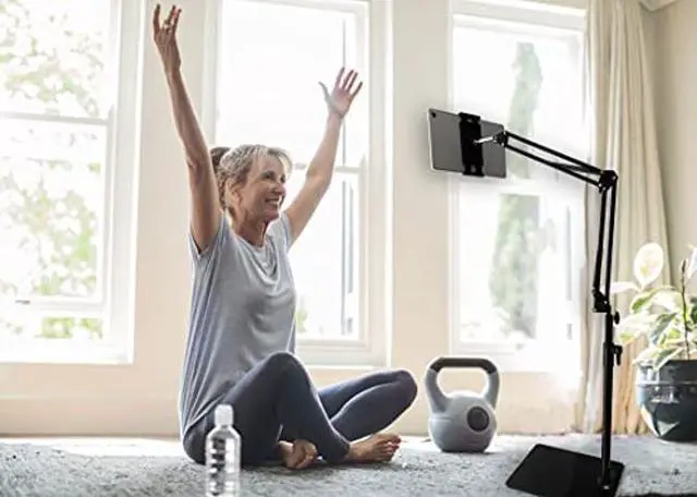 Alt view image 3 of 5 - Kutatek Height and Angle Adjustable Floor Stand for iPad, iPhone, Samsung Galaxy Tablet, Kindle, Universal 360-degree Adjustable Floor Stand Holder for 3.5"~11" Devices, Max Height 59"(Black)