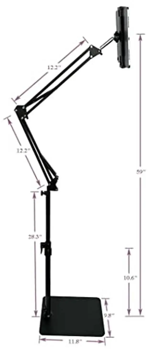 Alt view image 5 of 5 - Kutatek Height and Angle Adjustable Floor Stand for iPad, iPhone, Samsung Galaxy Tablet, Kindle, Universal 360-degree Adjustable Floor Stand Holder for 3.5"~11" Devices, Max Height 59"(Black)