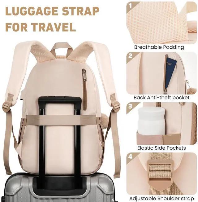 Alt view image 5 of 5 - KROSIAS School Backpack for Girls Teens, Cute Aesthetic College Backpacks Large 15.6 Inch Laptop Bag Preppy Bookbag for Women Students Travel (Khaki Beige)