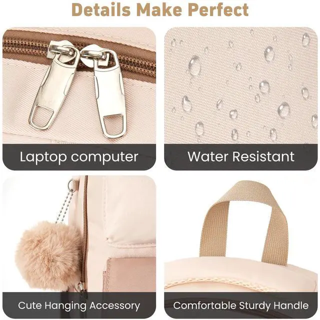 Alt view image 4 of 5 - KROSIAS School Backpack for Girls Teens, Cute Aesthetic College Backpacks Large 15.6 Inch Laptop Bag Preppy Bookbag for Women Students Travel (Khaki Beige)