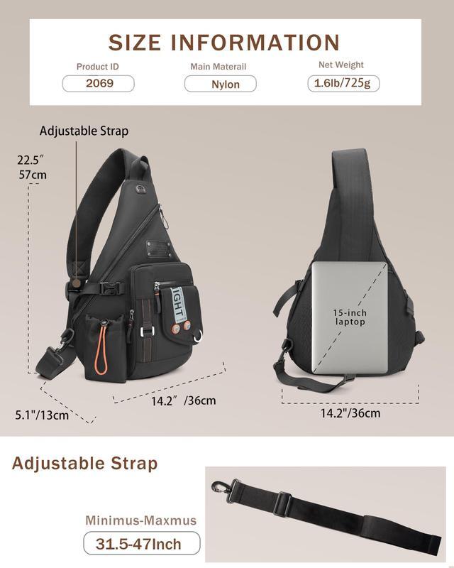 Alt view image 3 of 5 - LAMMOK Large Sling Backpack, Sling Chest Bag Shoulder Crossbody Daypacks Fits 14.1-Inch Laptop for Travel Outdoor Men Women