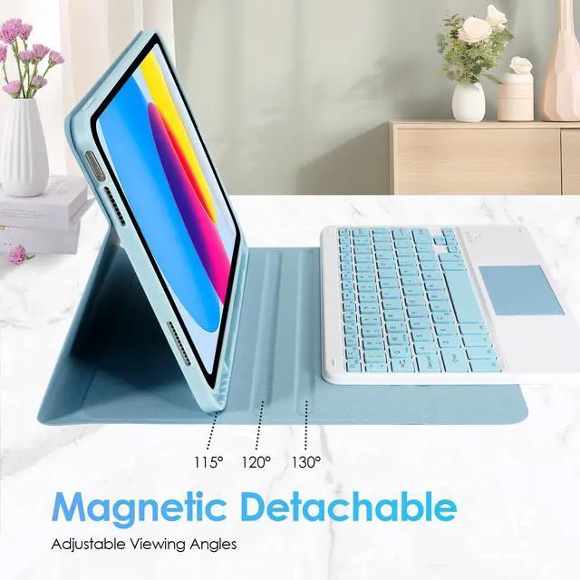 Alt view image 3 of 5 - LAMA Touchpad Keyboard Case for iPad (A16) 11th Gen 2025 /10th Gen 2022, Folio Cover with Pencil Holder, Multi-Touch Trackpad, Wireless Magnetic Keyboard for iPad 11th 10th Generation, Blue