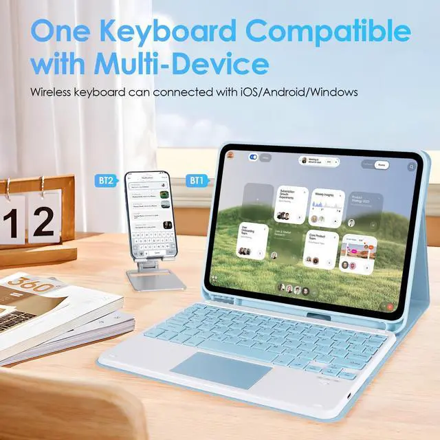 Alt view image 5 of 5 - LAMA Touchpad Keyboard Case for iPad (A16) 11th Gen 2025 /10th Gen 2022, Folio Cover with Pencil Holder, Multi-Touch Trackpad, Wireless Magnetic Keyboard for iPad 11th 10th Generation, Blue