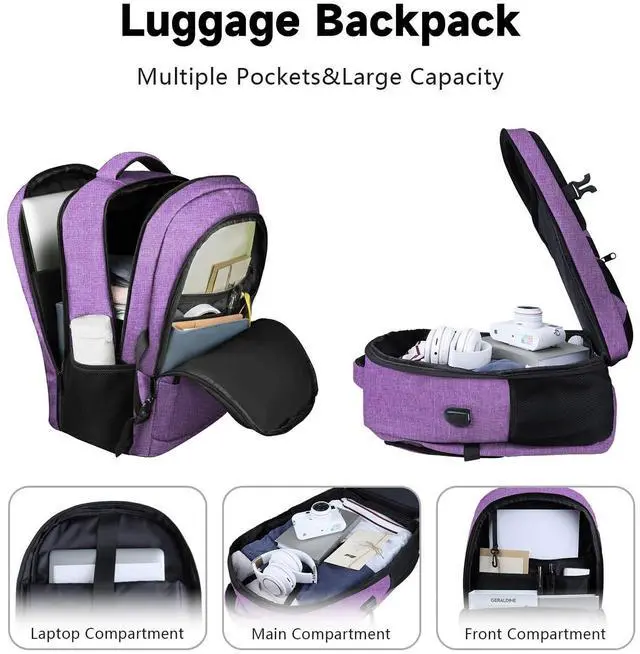 Alt view image 2 of 5 - Lapsouno Travel Backpack, Travel Laptop Backpack, Multiple Pockets 15.6 Inch Carry on Backpack with USB Port, TSA Friendly Water Resistant College School Business Bag for Women, Purple
