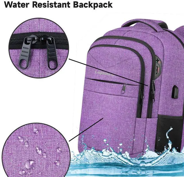 Alt view image 5 of 5 - Lapsouno Travel Backpack, Travel Laptop Backpack, Multiple Pockets 15.6 Inch Carry on Backpack with USB Port, TSA Friendly Water Resistant College School Business Bag for Women, Purple