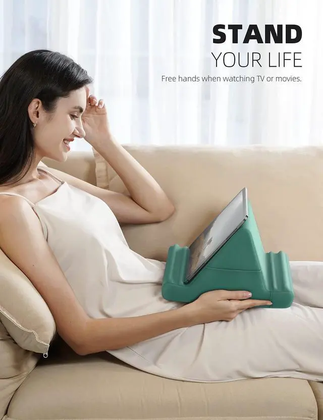 Alt view image 2 of 5 - Lamicall Tablet Pillow Holder Stand for Lap - Tablet Holder for Bed, with Pocket & 4 Viewing Angles, for iPad Pro 11, 10.5, 12.9, Air Mini, Kindle, Tabs, 4-13" Devices, Green