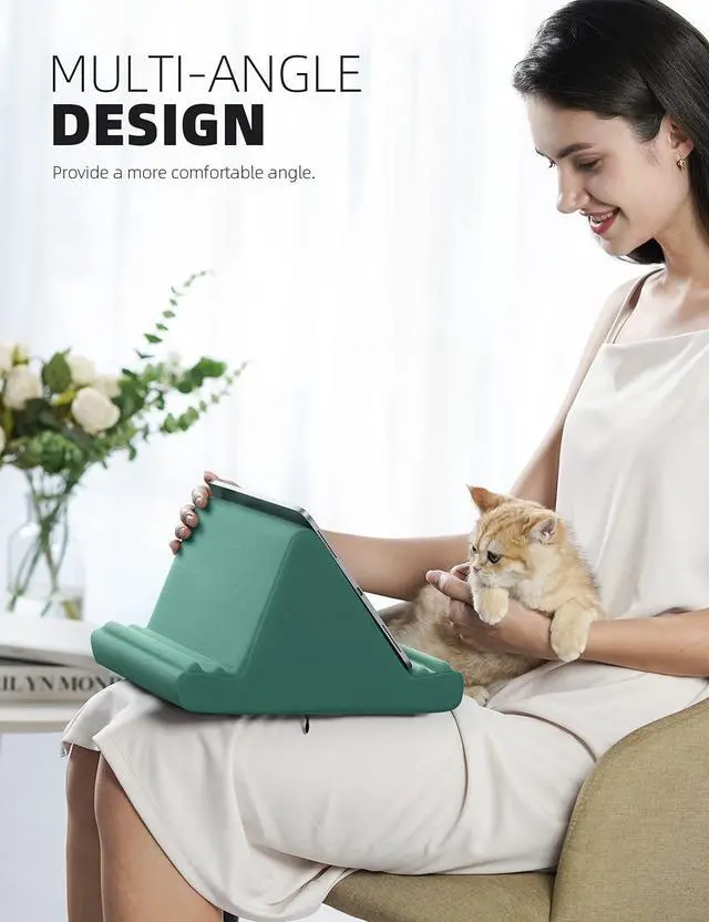 Alt view image 3 of 5 - Lamicall Tablet Pillow Holder Stand for Lap - Tablet Holder for Bed, with Pocket & 4 Viewing Angles, for iPad Pro 11, 10.5, 12.9, Air Mini, Kindle, Tabs, 4-13" Devices, Green