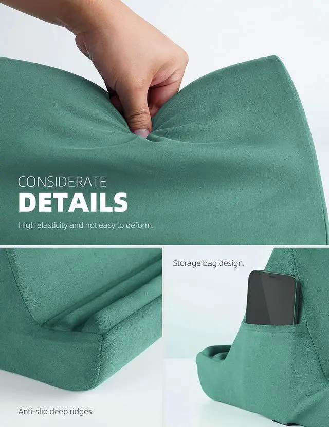 Alt view image 4 of 5 - Lamicall Tablet Pillow Holder Stand for Lap - Tablet Holder for Bed, with Pocket & 4 Viewing Angles, for iPad Pro 11, 10.5, 12.9, Air Mini, Kindle, Tabs, 4-13" Devices, Green